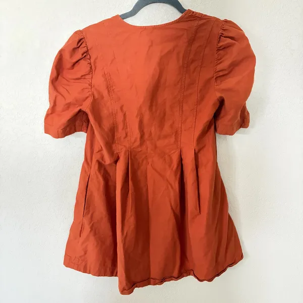 Free People Rust Orange Linen Dress - Image 3