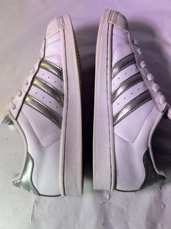 adidas White Sneakers with Silver Three-Stripes - Women's - Image 7