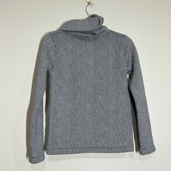 J. Crew XS Cowl Neck Pullover Sweater Black White Herringbone Knit Fleece Top - Image 4