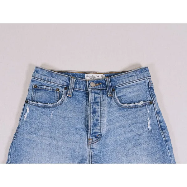 Abercrombie & Fitch Dad Short High Rise Size 25(0) Blue Raw Hem Distressed Denim - Image 4