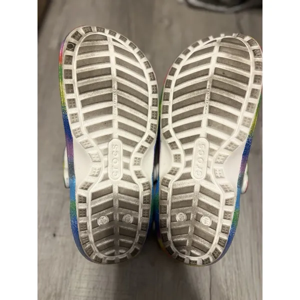 Crocs Classic Black Faux Fur Lined Tie‎ Dye Rainbow Clogs Shoes Slides M7 W9 - Image 5