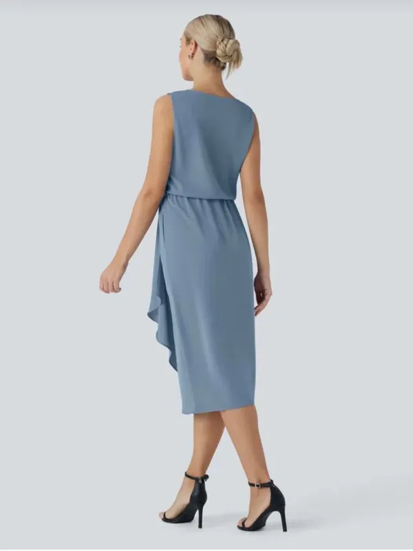 HALARA Sleeveless Draped Midi Dress in Dusty Blue - Image 2