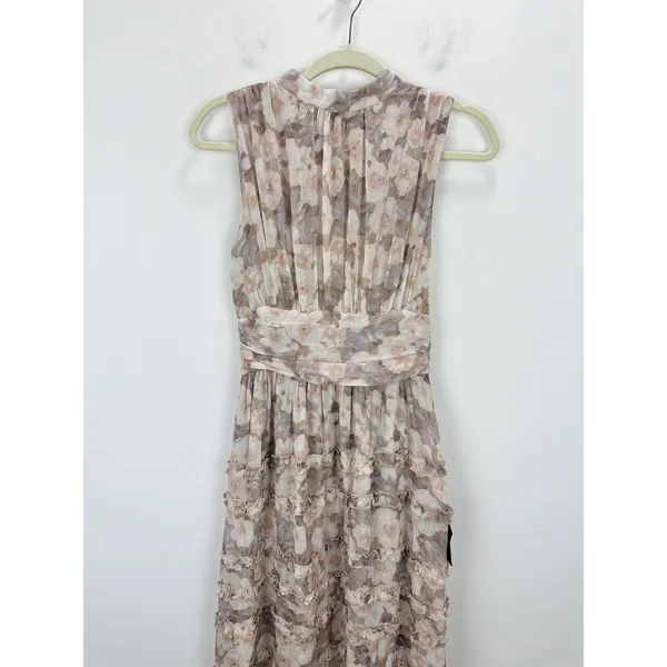 Lulus Happily Sweet Beige Floral Mock Neck Backless Midi Dress Cocktail S NWT - Image 6