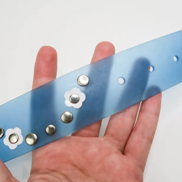 Vintage 90s Blue Floral PVC Plastic Belt - Image 5