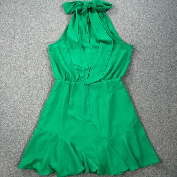 DO+BE High Neck Swing Mini Dress Size Large Green Sleeveless Bow Gathered Waist - Image 9