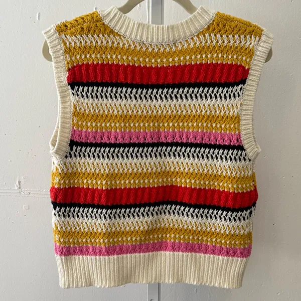 Boutique Deluc Multicolor Striped Knit Top Tank Sweater‎ White Red Medium - Image 2