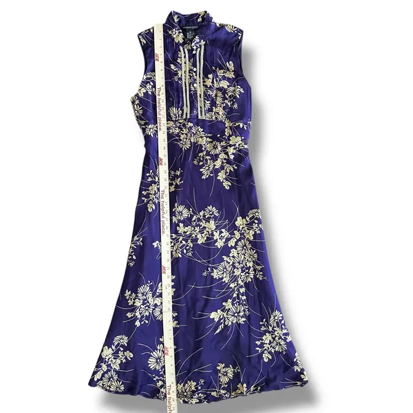 Jonathan Martin Studio 100%‎ Silk Purple Gold Floral Embroidered Midi Dress Sz 8 - Image 4