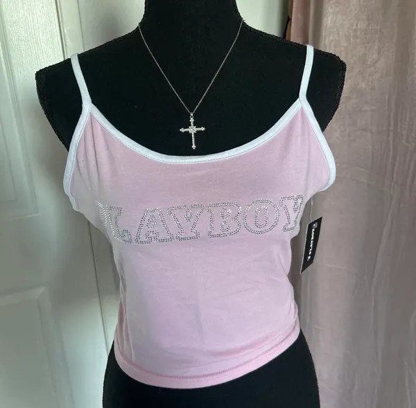 Pink Playboy tank top with rhinestone logo - Image 2