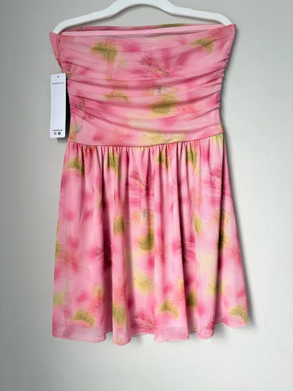 Madden Girl Pink Floral Strapless Mini Dress M NWT - Image 3