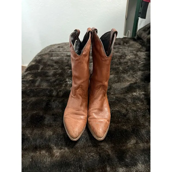 VTG Code West Womens 7.5 M Brown Leather Western Cowboy Boots Mid Calf Made USA - Image 2