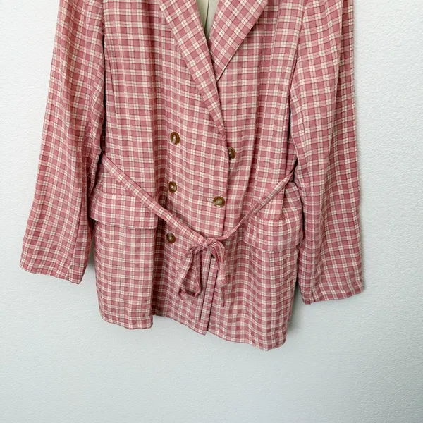 [Free People] Pink Olivia Gingham Plaid Oversized Double Breasted Blazer Large L - Image 9