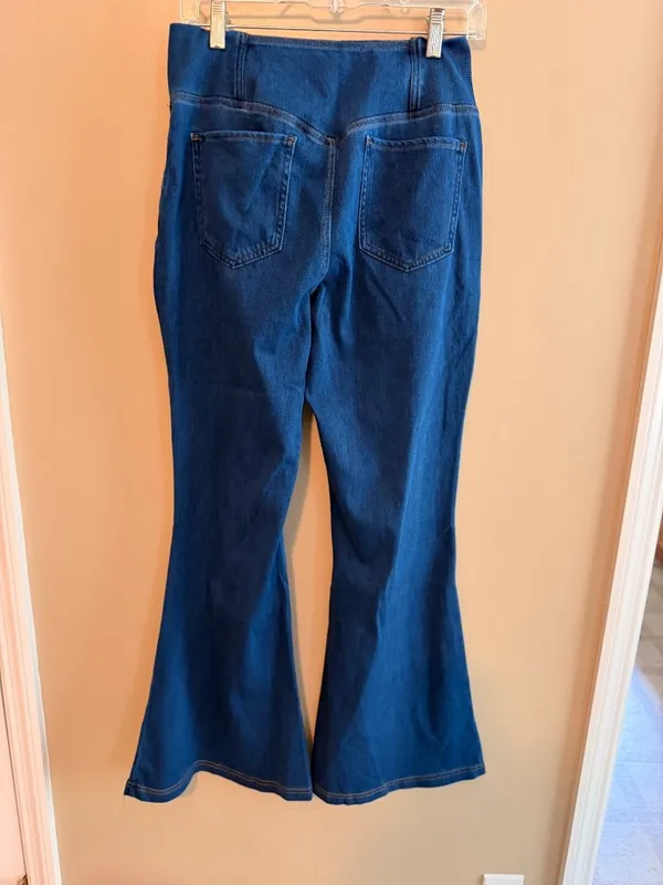 Halara large Womens Dark Wash Denim Criss Cross Waist Flare Jeans Size L - Image 5