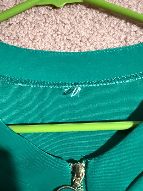 Women's Green Zip-Neck Blouse with Grommet Shoulder Detail - Image 5