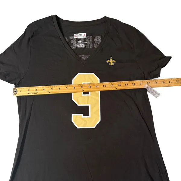 NFL Team Apparel New Orleans Saints Drew Brees 9 Black V-Neck Tee Womens M NEW - Image 3