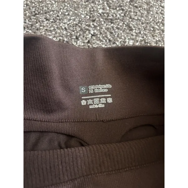 Brown Ribbed Biker Shorts High Rise Stretch Size Small - Image 3