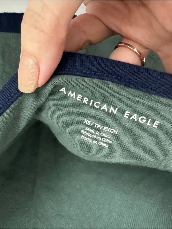 American Eagle high neck halter crop top olive green navy blue tie XS - Image 3