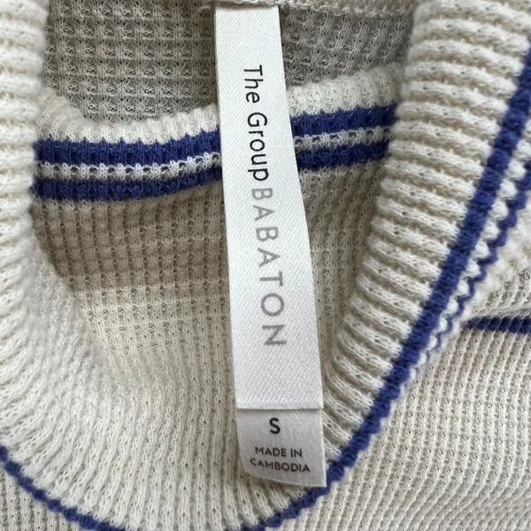 Babaton Waffle Knit Thermal Sweater Womens S Cream Blue Striped Quiet Luxury - Image 10