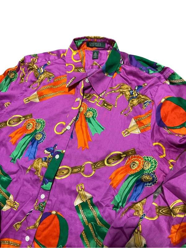 Lauren Ralph Lauren Women’s Size XL Purple Equestrian Print Button Down Shirt - Image 3