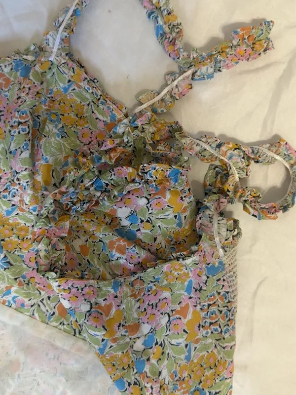 Zara Floral Ruffle Strap Dress - Pink, Blue, Green, Yellow - Image 7