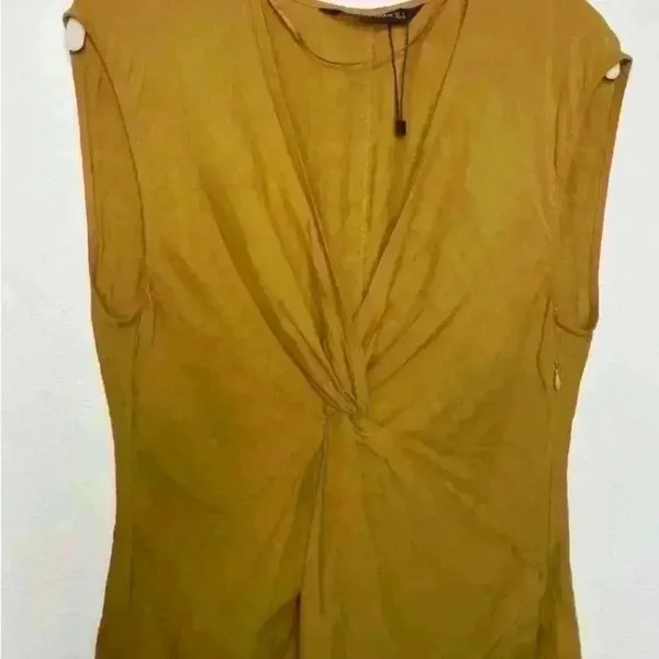 Zara Knotted V Neck Sleeveless Mustard Top Blouse - Image 3