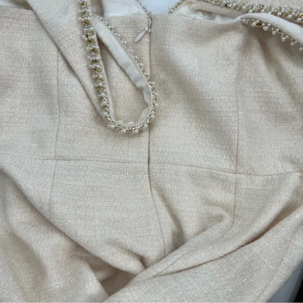 Nadine Merabi Penelope tweed jeweled dress pearl accent‎ neckline - Image 11