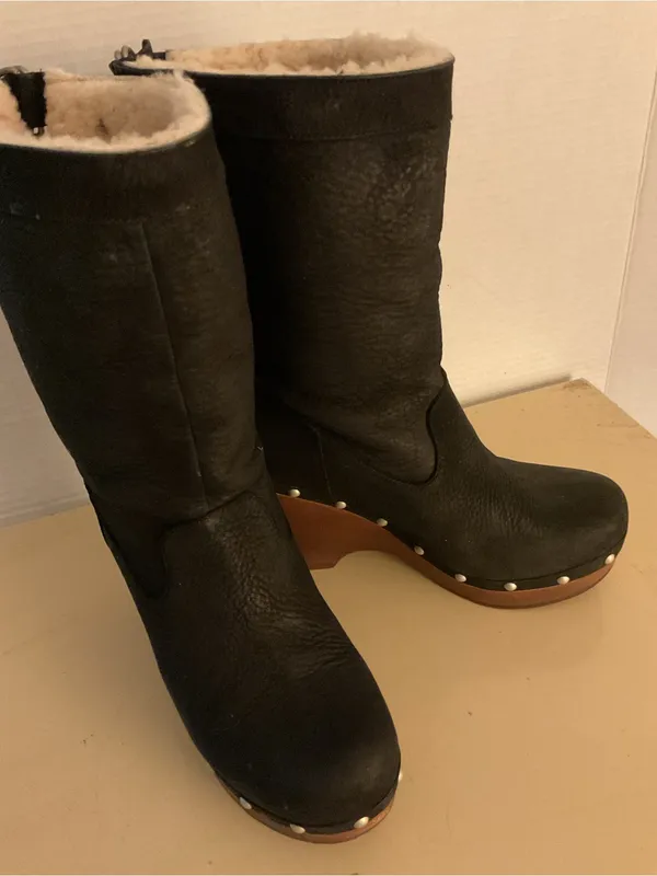 UGG women black leather platform clog Carnegie boots US 8 - Image 10