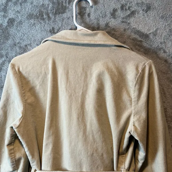 90s Y2K Beige Corduroy‎ Trench Style Jacket Safari Aesthetic Size Medium - Image 2