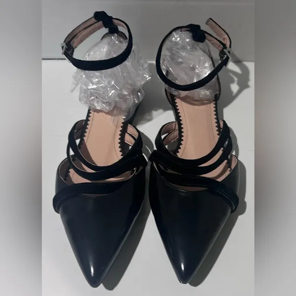 INCH2 Leather Strappy Pointed Toe Velvet Strap Ballet Flats EU Size 36‎ (US 5.5) - Image 5