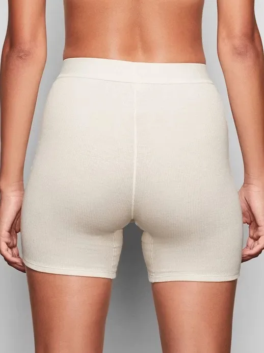 SKIMS Cotton Rib Boxer Shorts Bone Ivory - Image 3