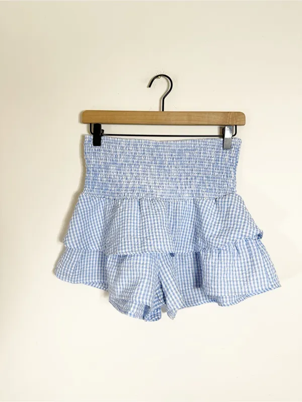 Illa Illa Blue White Gingham Ruffle Off The Shoulder Two Piece Short Set Medium - Image 9