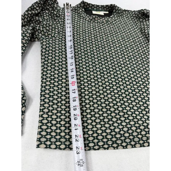 Maeve by Anthropologie Green Geometric Knit Puff Sleeve Mock Neck Top Medium - Image 5