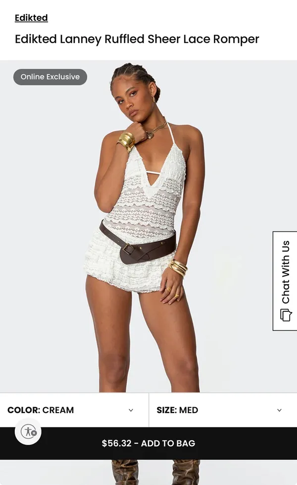 Edikted Lanney Ruffled Sheer Lace Romper - Image 2