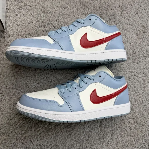 Nike Womens Air Jordan 1 Low Sail Dune Red Blue Grey DC0774-164 Size 12 - Image 7