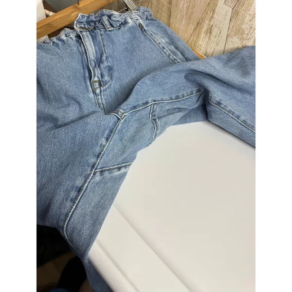 ZARA High‎ Waisted Denim Jeans Paperbag Waist Straight Leg Women S - Image 4