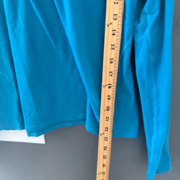 Brooks Womens Teal Blue Long Sleeve‎ Running Shirt Retro Stripe Graphic Large - Image 4