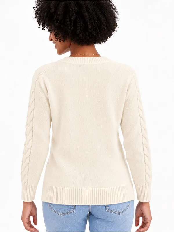 Charter Club Soft Cream 100% Cashmere Cable-Knit V-Neck Sweater Size Medium - Image 3