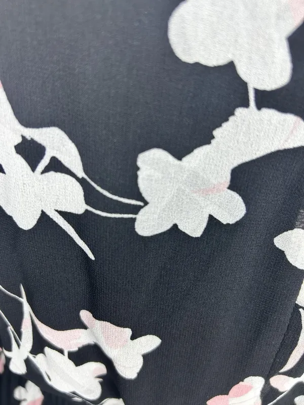 White House | Black Market Sz 8 Chiffon Black Garden Floral Elastic Waist Midi Dress Keyhole Neckline - Image 12
