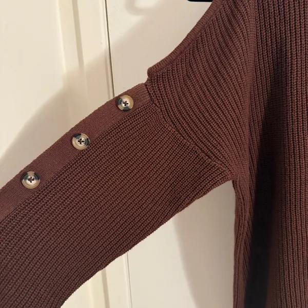 Guess Women's Burgundy Brown Turtleneck Sweater with Button Details Small - Image 2