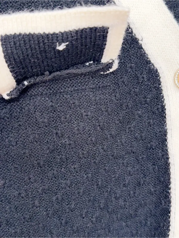 J.ING Black White Contrast Trim Boucle Knit Pearl Button Cardigan Sweater - Image 7