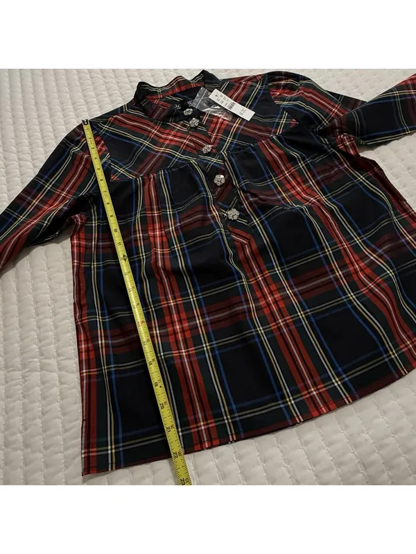 J.Crew Rhinestone Buttons Stewart Tartan Blouse Top Sz S Small NWT Cotton Shirt - Image 2
