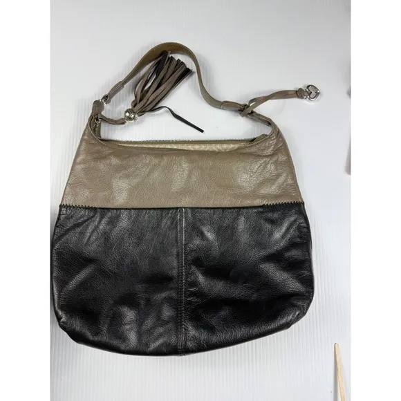 Brighton Shoulder Bag Hobo Two Tone Leather Tassel‎ Charm Designer Purse - Image 3