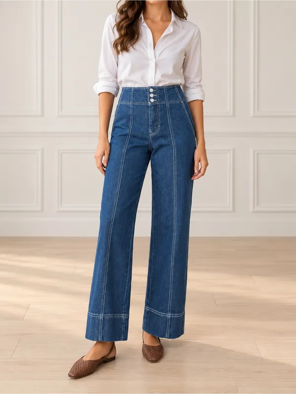 NWT PILCRO Anthropologie Jeans Sz 27 High Rise Wide Leg Trouser Contrast Stitch - Image 16