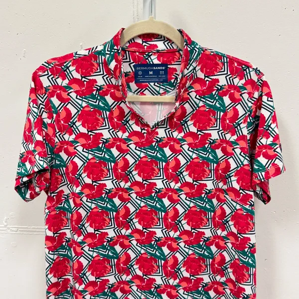 Bermuda Sands Women's Red‎ Floral Performance Golf Polo Shirt UPF 50 Wick Away M - Image 3