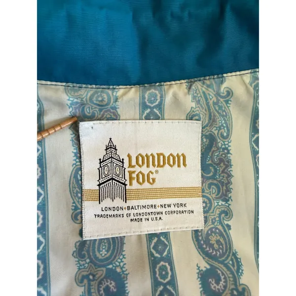 Vintage London Fog Teal Blue Trench Coat Rain Jacket Funnel Neck 12 Reg - Image 3