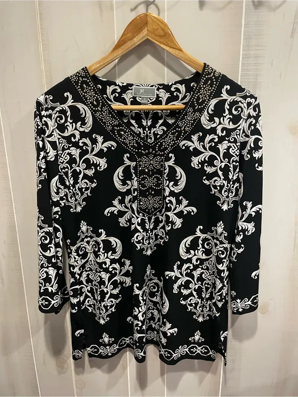 Cute Y2K stretchy flowy baroque bling collar top JM Collection regency old money - Image 2