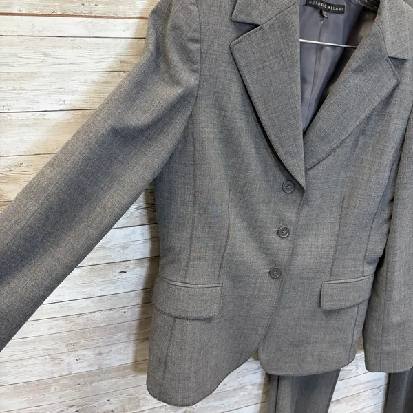 Antonio Melani Womens Pant Suit 2 Piece Gray 3 Button Raw Hem Trouser Topstitch - Image 10