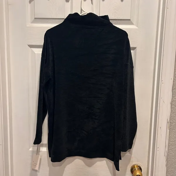 A New Day Womens Black Ribbed Funnel Neck Long Sleeve Top Large NWT Lagenlook - Image 6