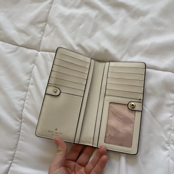 KATE SPADE Leather Slim Bifold Wallet White‎ Cream Quiet Luxury Designer READ - Image 7