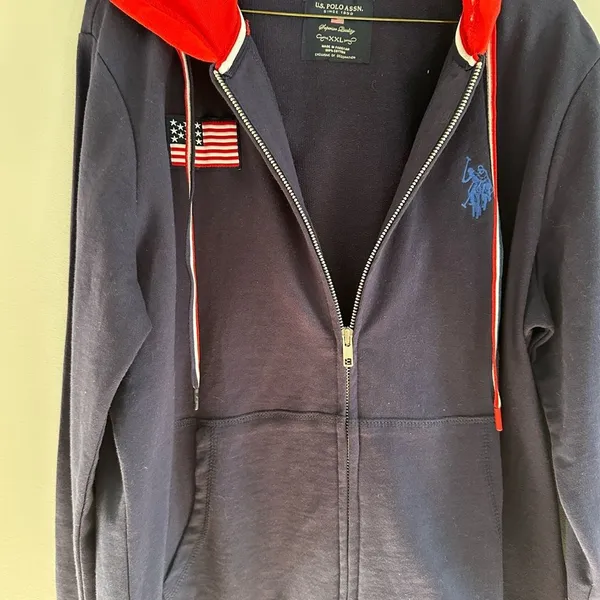U. S. Polo Assn Women's Sz XXL Hoodie Jacket Navy Blue Red Hood Full Zip Pockets - Image 4