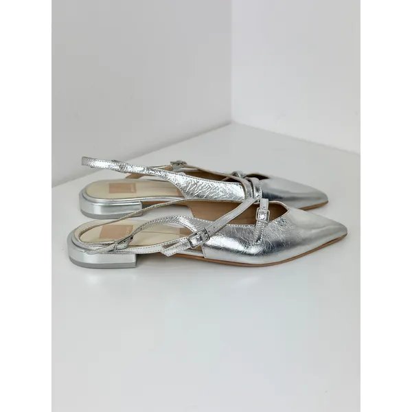 NEW Dolce Vita Pamla Sling Back Metallic Leather Flats Shoes Silver US 8.5 - Image 7